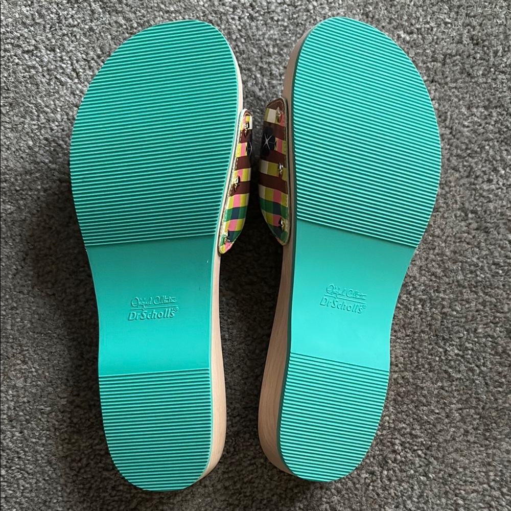 Dr. Scholl's Pink, Green and Brown Striped Slide Sandals - Picture 5 of 5